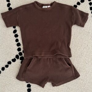 Brown Waffle Short Sleeve Set